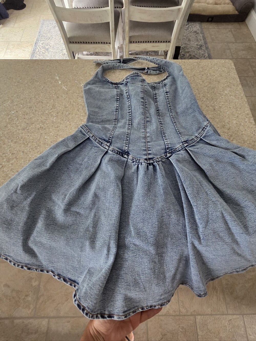 WINDSOR Denim Halter Fit-and-Flare Dress - Light Blue